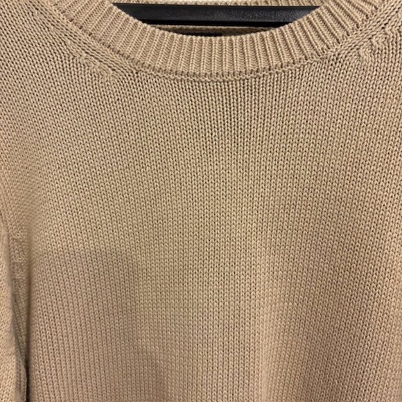 GAP Crewneck Sweater Camel L Ribbed Neck Cuffs Waist Cotton Pullover - Picture 2 of 6